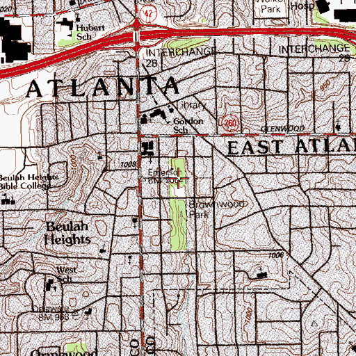 Topographic Map of Brown Park, GA
