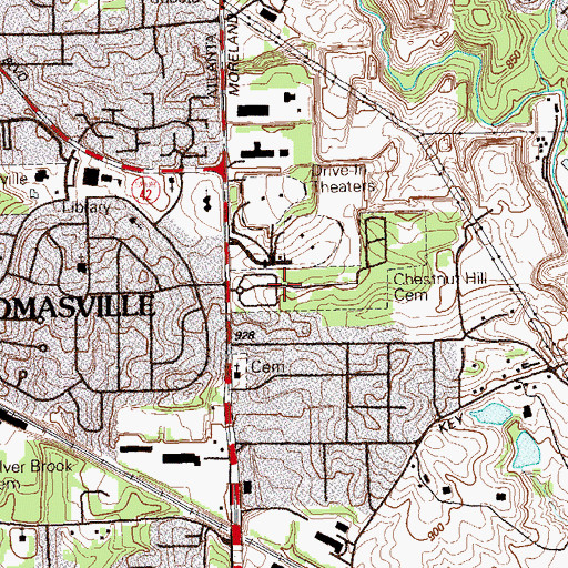 Topographic Map of Chestnut Hill Cemetery, GA