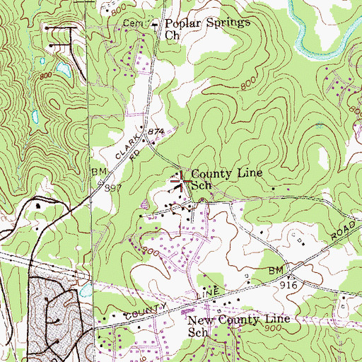 Topographic Map of County Line School, GA