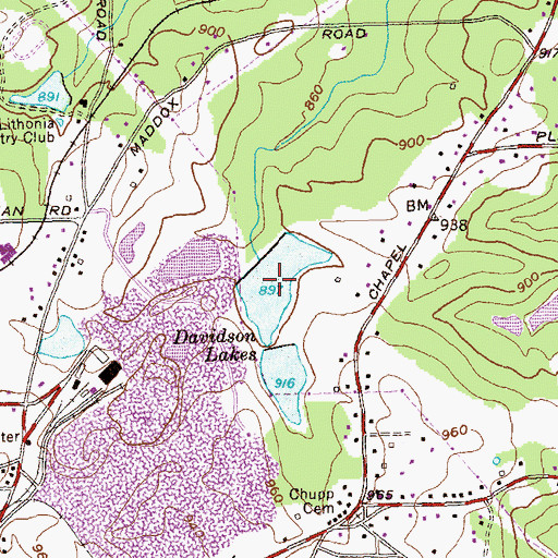 Topographic Map of Davidson Lakes, GA