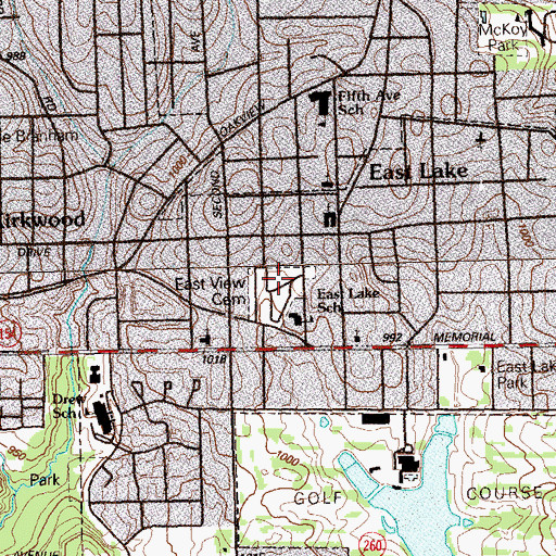 Topographic Map of East View Cemetery, GA