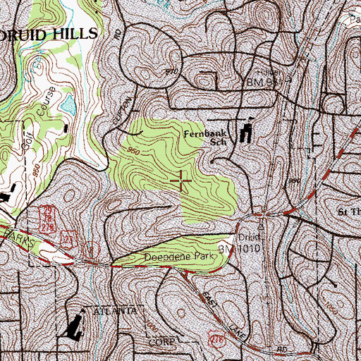 Topographic Map of Fernbank Forest and Recreational Center, GA