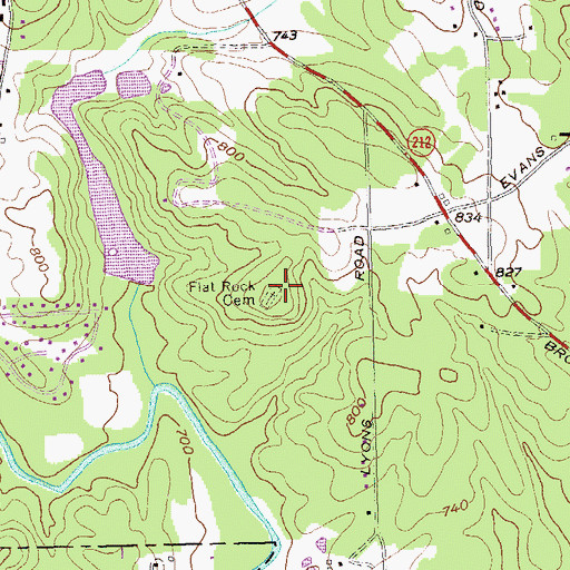 Topographic Map of Flat Rock Slave Cemetery, GA