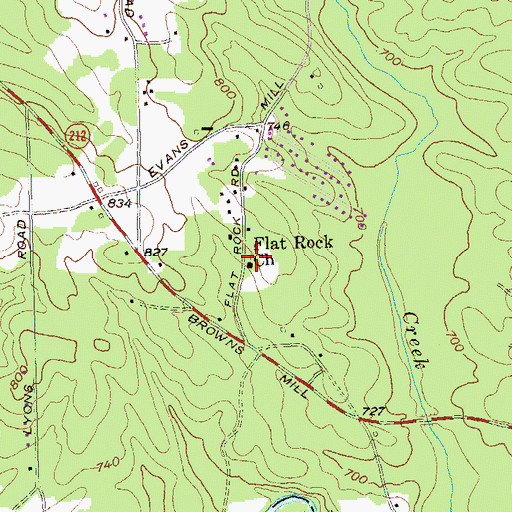 Topographic Map of Flat Rock Church, GA