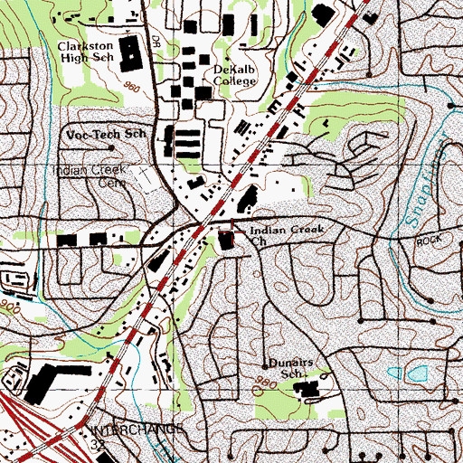 Topographic Map of Indian Creek Church, GA