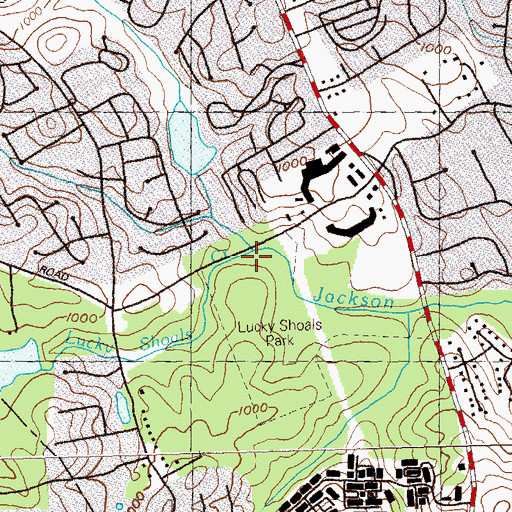 Topographic Map of Lucky Shoals Creek, GA