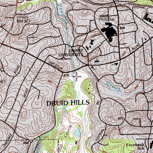 Topographic Map of Lullwater Creek, GA
