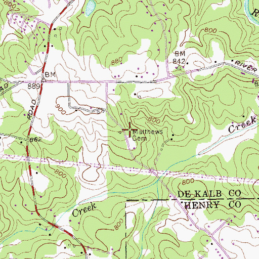 Topographic Map of Matthews Cemetery, GA