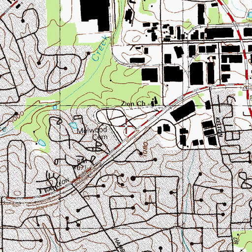 Topographic Map of Melwood Cemetery, GA