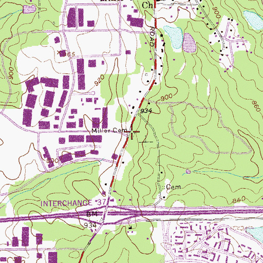 Topographic Map of Miller Cemetery, GA