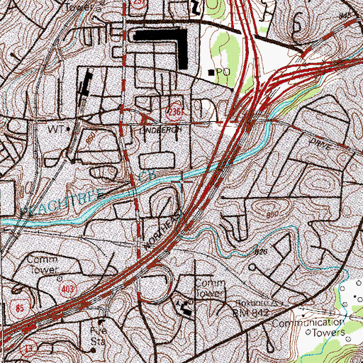 Topographic Map of North Fork Peachtree Creek, GA