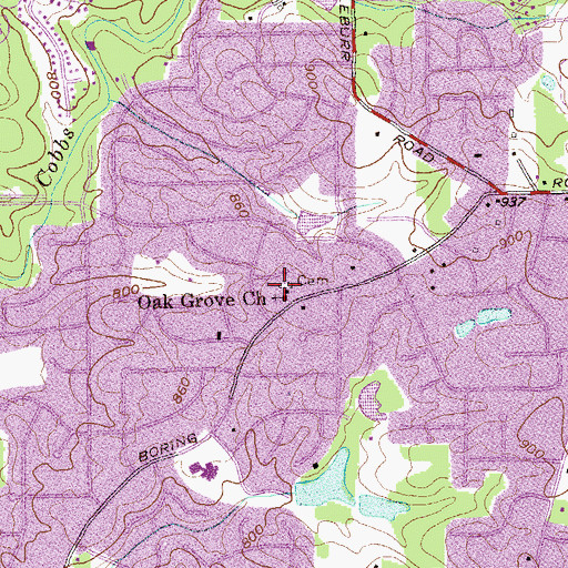 Topographic Map of Oak Grove Church, GA