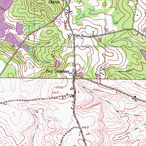 Topographic Map of Paul Cemetery, GA