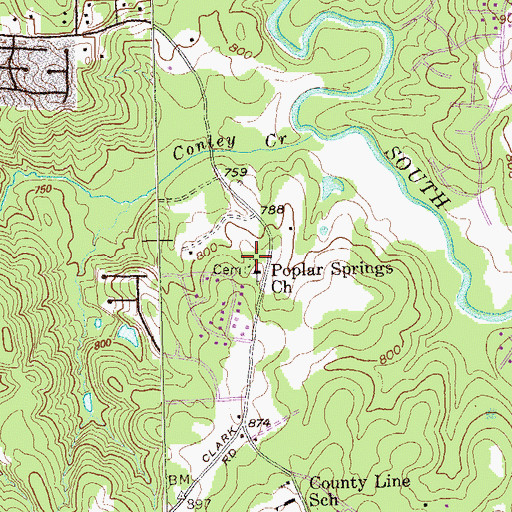 Topographic Map of Poplar Springs Church, GA