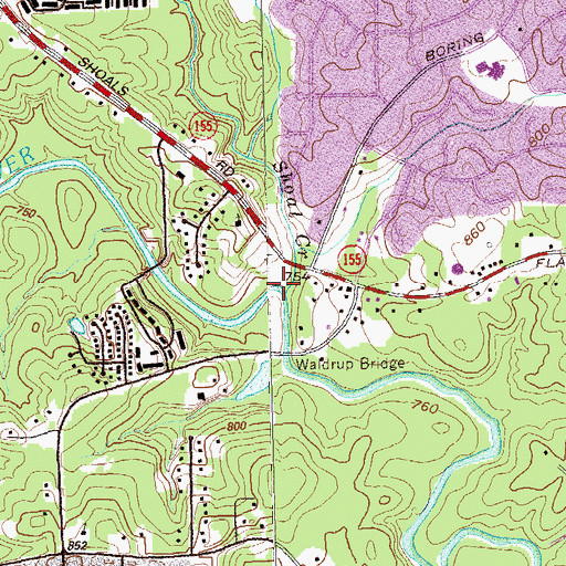 Topographic Map of Shoal Creek, GA