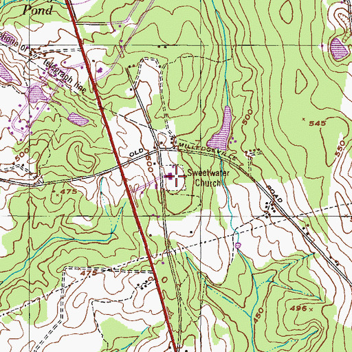 Topographic Map of Sweetwater Church, GA