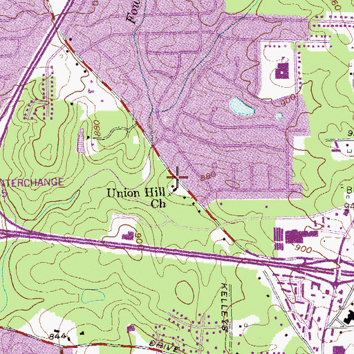 Topographic Map of Union Hill Church, GA