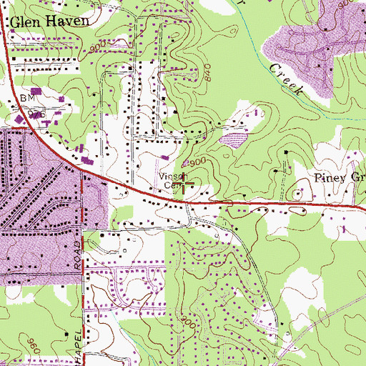 Topographic Map of Vinson Cemetery, GA