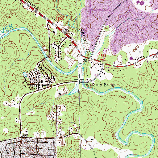 Topographic Map of Waldrup Bridge, GA