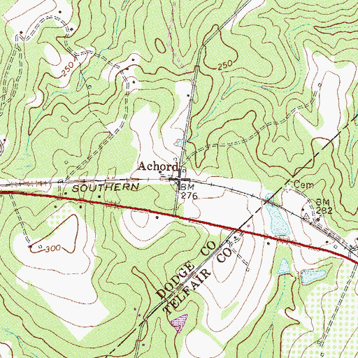 Topographic Map of Achord, GA