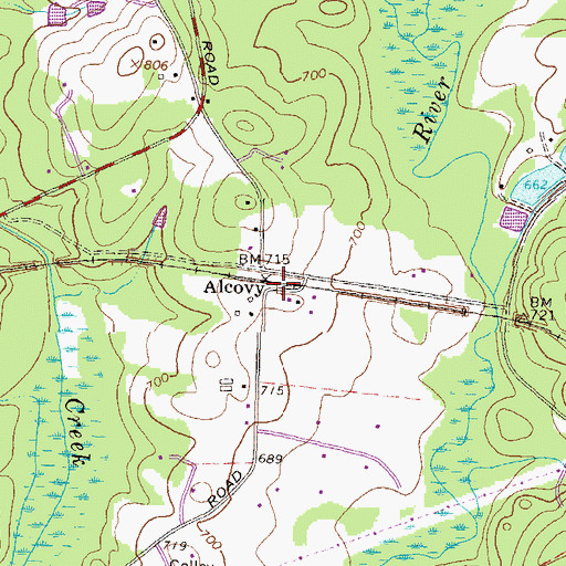 Topographic Map of Alcovy, GA