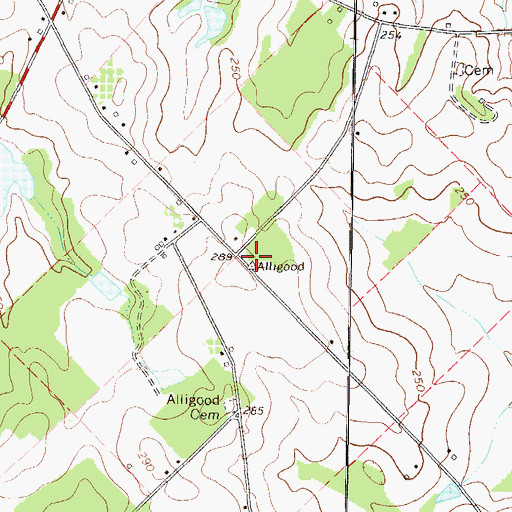 Topographic Map of Alligood, GA