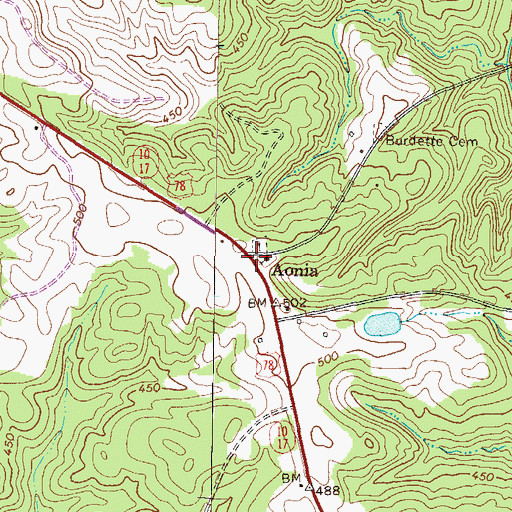 Topographic Map of Aonia, GA