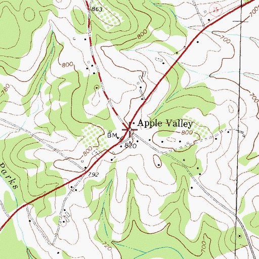 Topographic Map of Apple Valley, GA