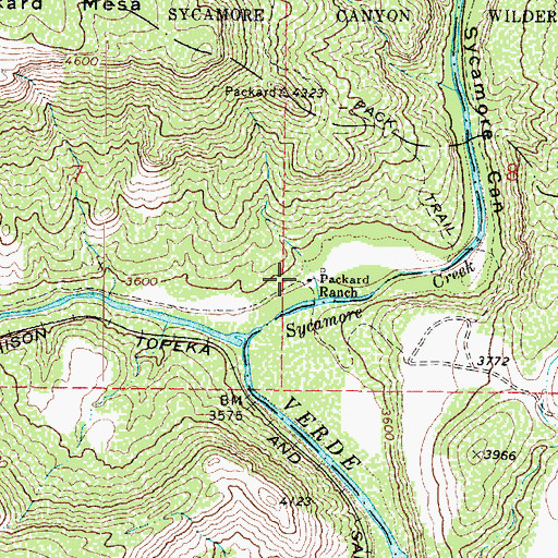 Topographic Map of Packard Ranch, AZ