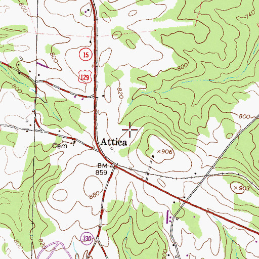 Topographic Map of Attica, GA