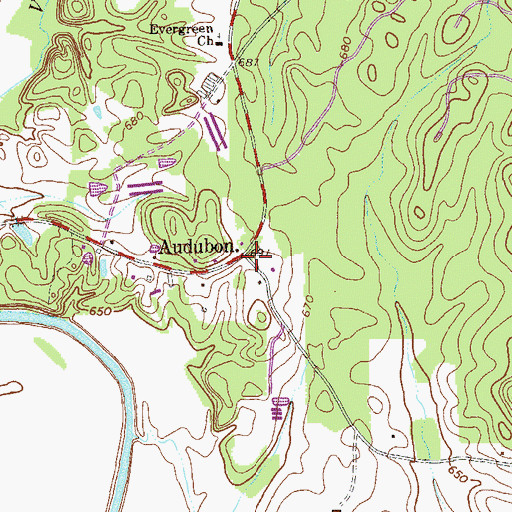 Topographic Map of Audubon, GA