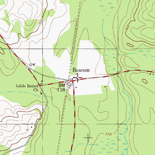 Topographic Map of Bascom, GA