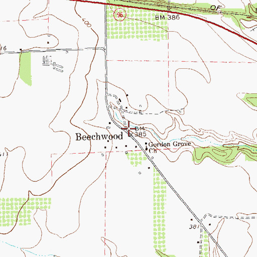 Topographic Map of Beechwood, GA