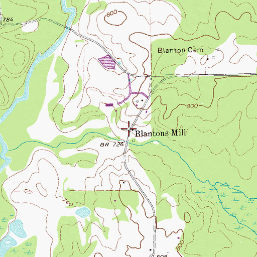 Topographic Map of Blantons Mill, GA