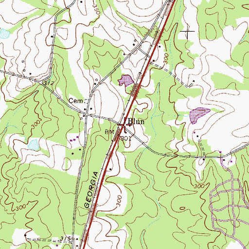 Topographic Map of Blun, GA