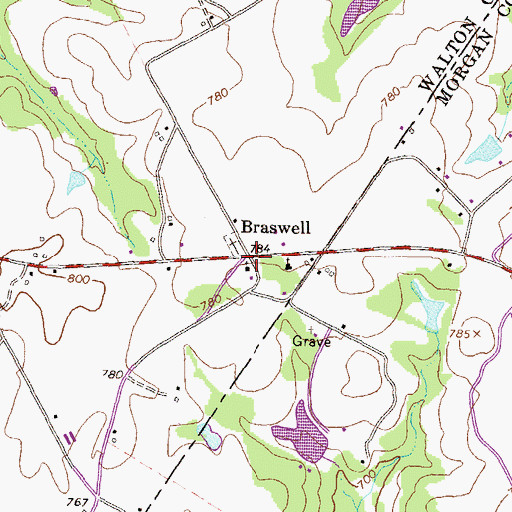 Topographic Map of Braswell, GA