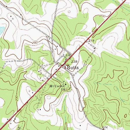 Topographic Map of Butts, GA