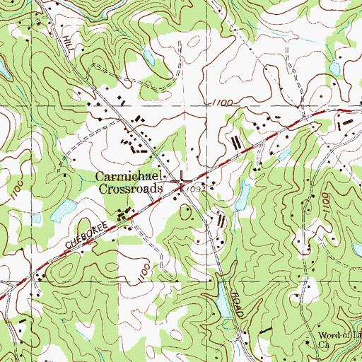 Topographic Map of Carmichael Crossroads, GA
