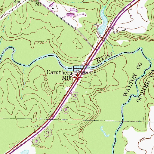 Topographic Map of Caruthers Mill, GA