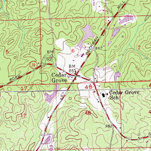 Topographic Map of Cedar Grove, GA