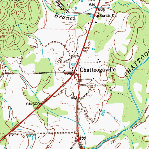 Topographic Map of Chattoogaville, GA