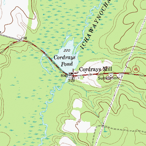 Topographic Map of Cordrays Mill, GA