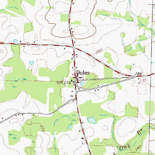 Topographic Map of Doles, GA