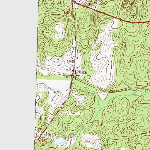 Topographic Map of Dyas, GA