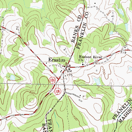 Topographic Map of Erastus, GA