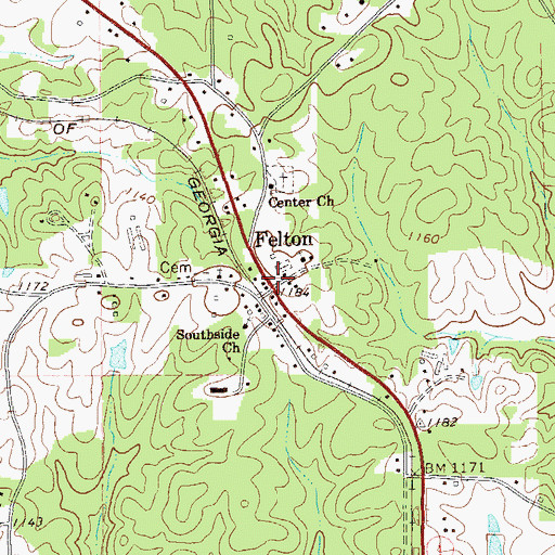Topographic Map of Felton, GA