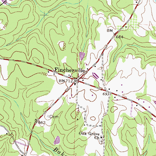 Topographic Map of Fincherville, GA