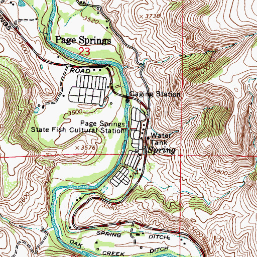 Topographic Map of Page Springs State Fish Cultural Station, AZ