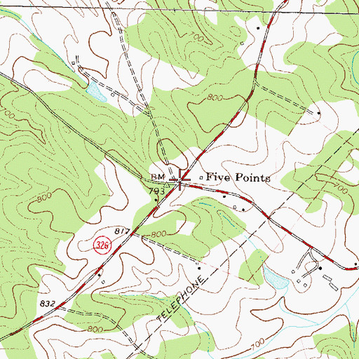 Topographic Map of Five Points, GA