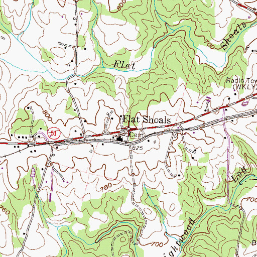 Topographic Map of Flat Shoals, GA
